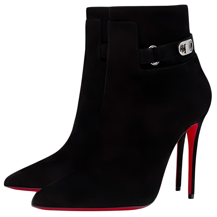 (W) Christian Louboutin Calfskin Suede Short Boots 'Fashion Casual Black' 圖 3