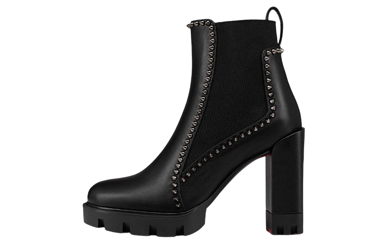 (Women) Christian Louboutin CL 10cm 'Black Round-Toe Calfskin Ankle Chelsea Boot' 3220852BK01