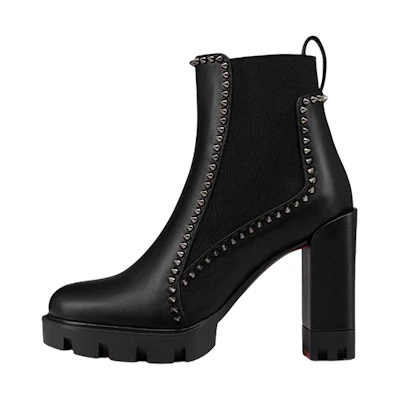 (W) Christian Louboutin CL 10cm 'Black Round-Toe Calfskin Ankle Chelsea Boot'