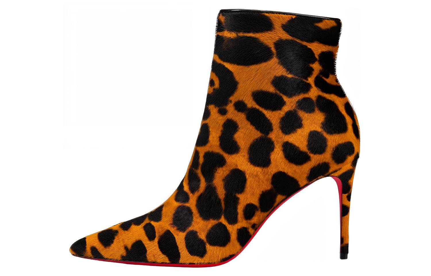 (Women) Christian Louboutin CL 'Black and Brown Leather Pointed Toe Stiletto Ankle Boots' 3220670C845