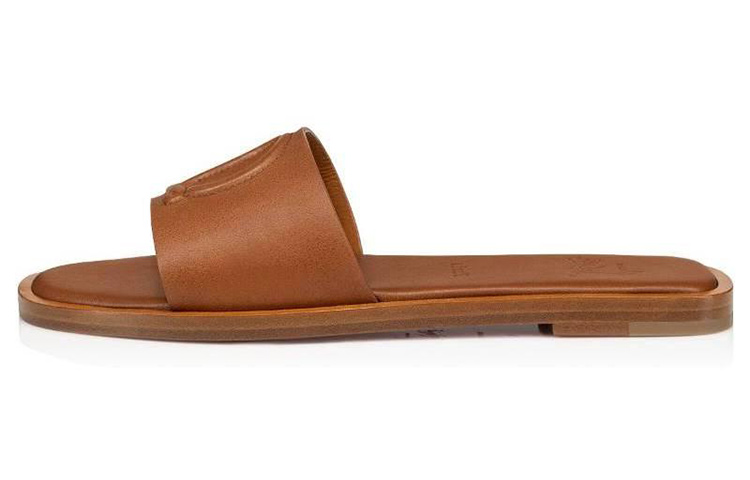 (W) Christian Louboutin CL 'Tan Leather Open Toe Slide'