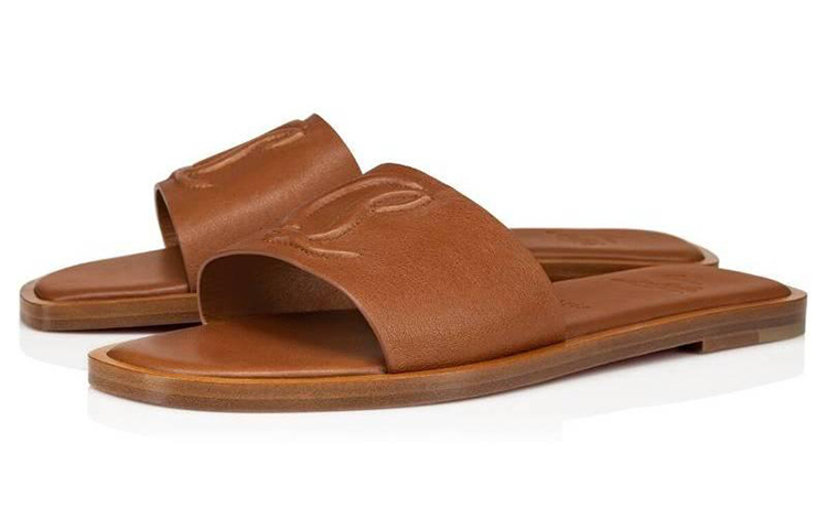 (W) Christian Louboutin CL 'Tan Leather Open Toe Slide' 圖 2