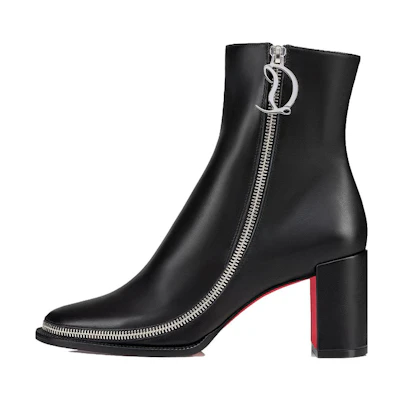 (W) Christian Louboutin CL Black 'Leather Round-Toe Zip Boots'