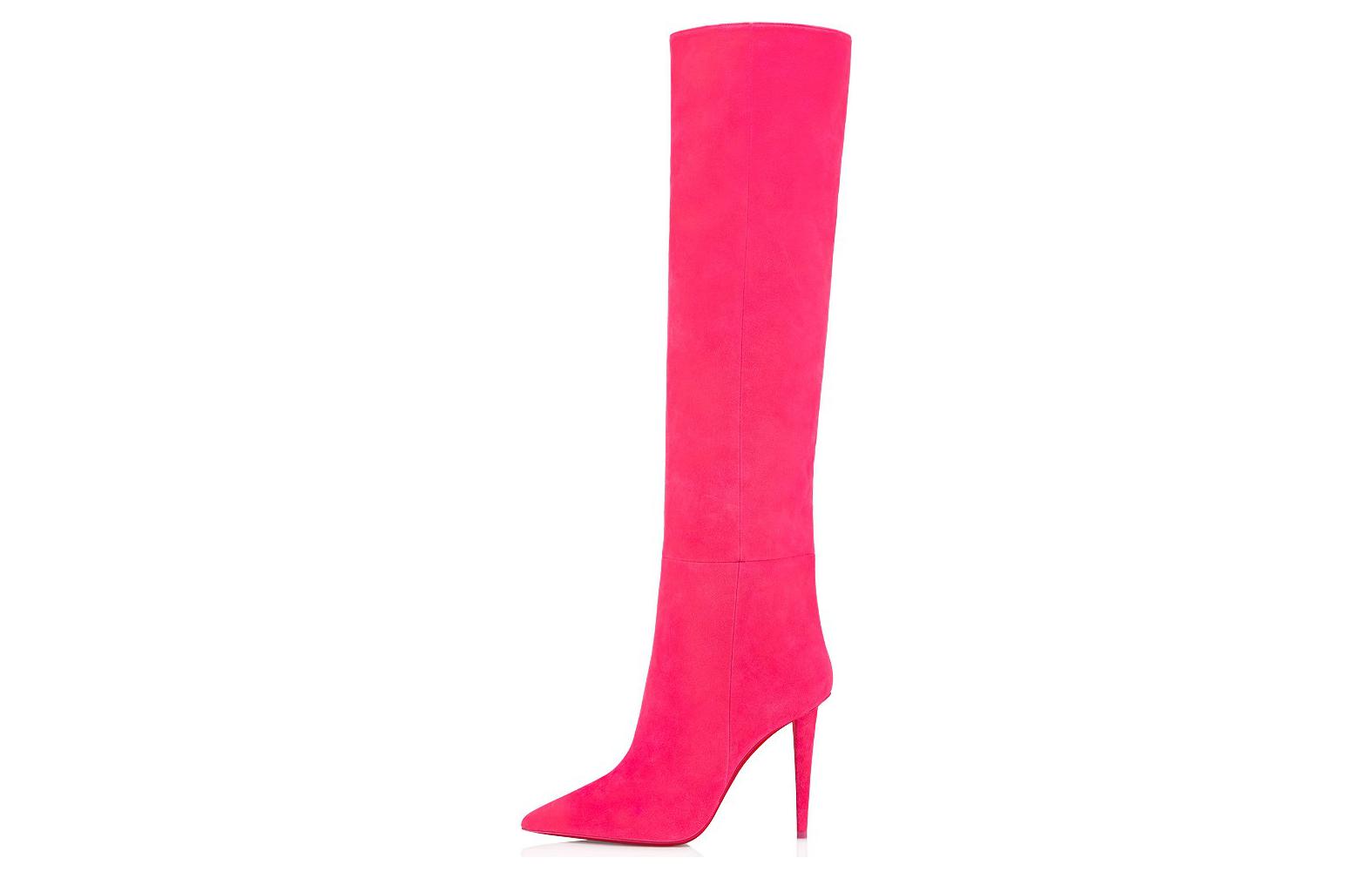 (Women) Christian Louboutin CL by Velvet Pointed Toe Stiletto High Boots 'Pink' 3220895P730