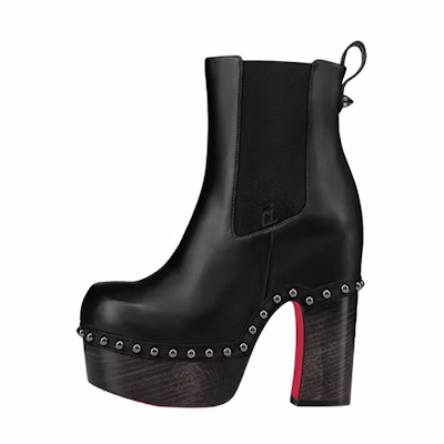 (W) Christian Louboutin CL Calfskin Logo Chunky Heel Chelsea Boot 'Black'