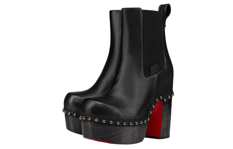 Lookbook (W) Christian Louboutin CL Kasut Tumit Chunky Chelsea Kulit Betis 'Hitam' 3220963BK01