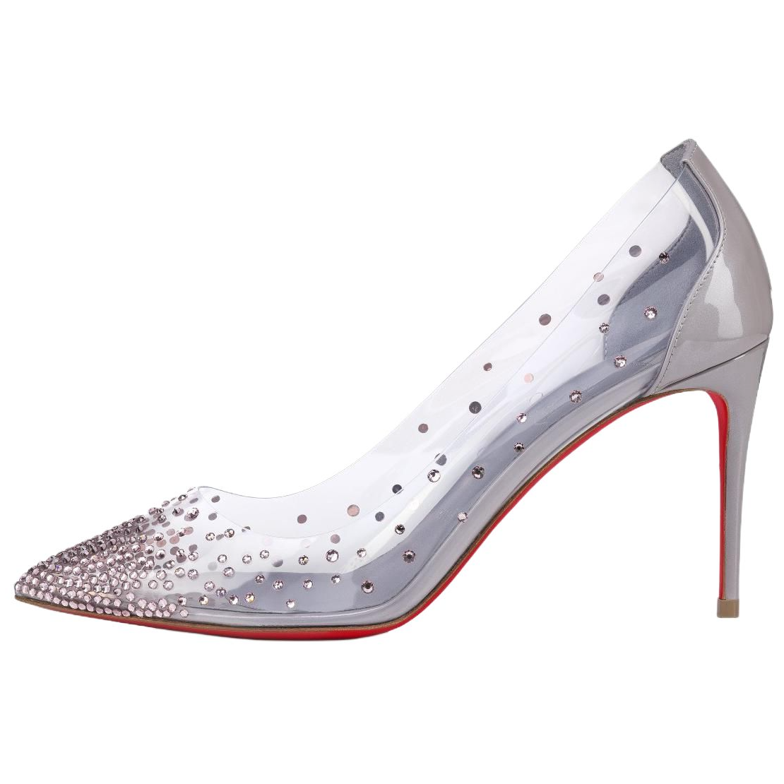 (Women) Christian Louboutin CL Degrastrass PVC Pointed Toe Slip-On Heels 8.5cm Purple Crystal Pumps 3240248L379