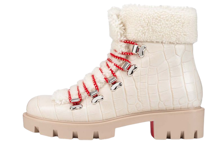 (W) Christian Louboutin CL Leather Ankle Boot 'Nude'