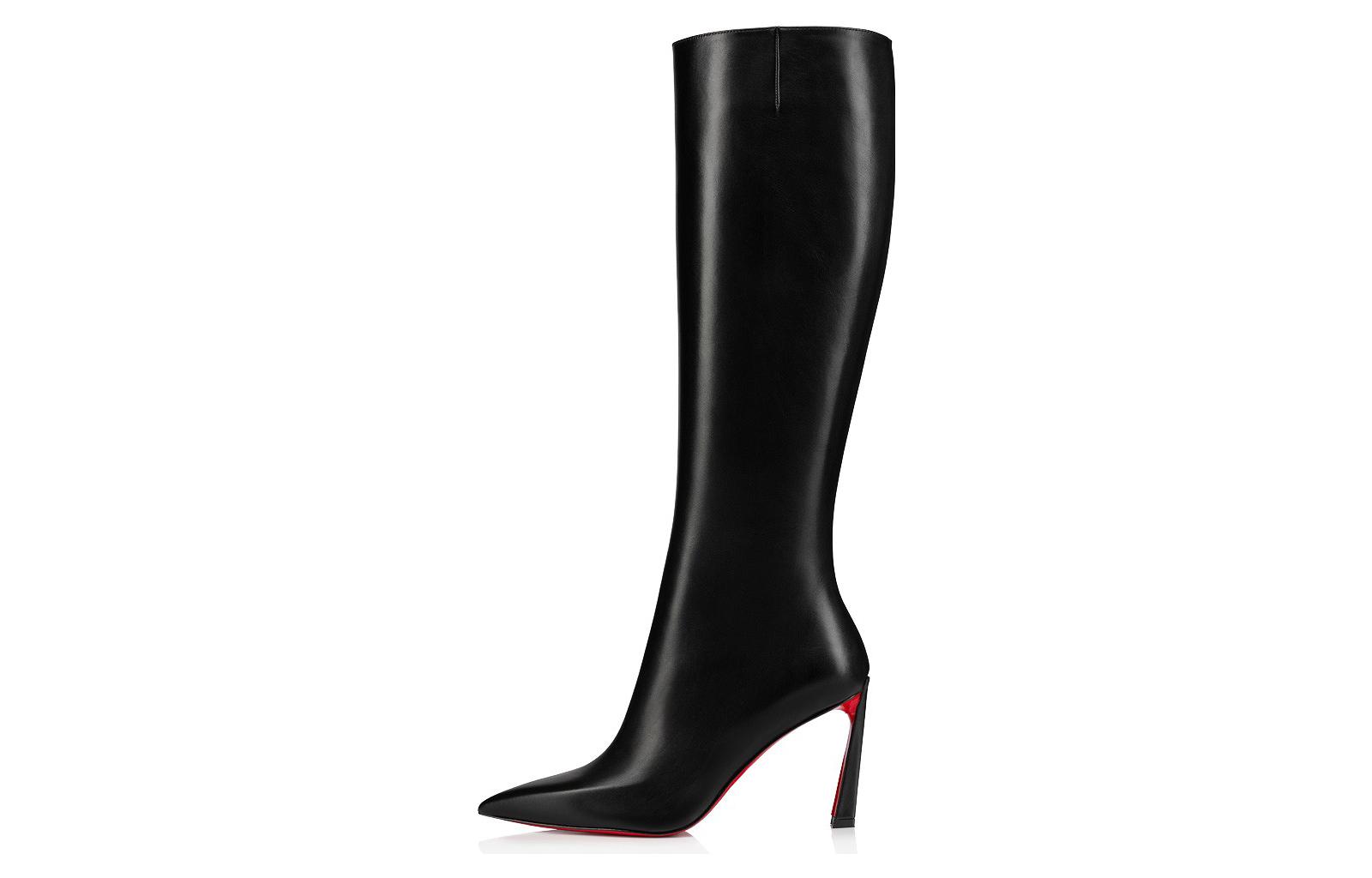 (Women) Christian Louboutin CL Leather Pointed-Toe Stiletto Knee-High Boots 'Black' 1230624BK01