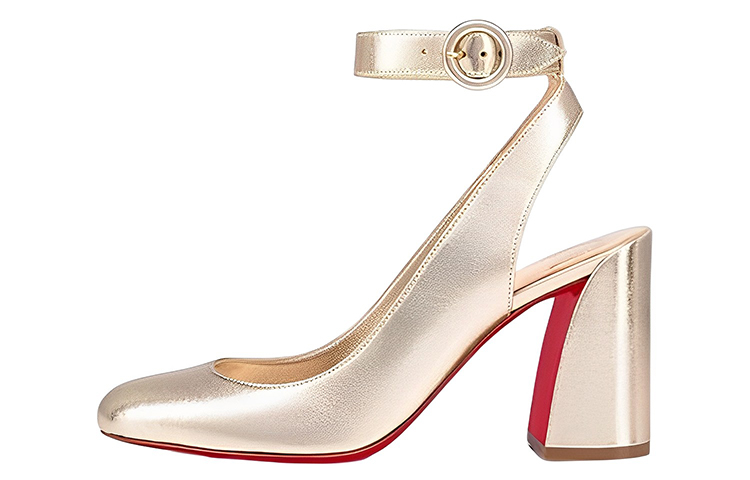 (W) Christian Louboutin CL Leather Round Toe Buckle 'Gold Chunky Heel'