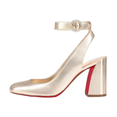 (W) Christian Louboutin CL Leather Round Toe Buckle 'Gold Chunky Heel'
