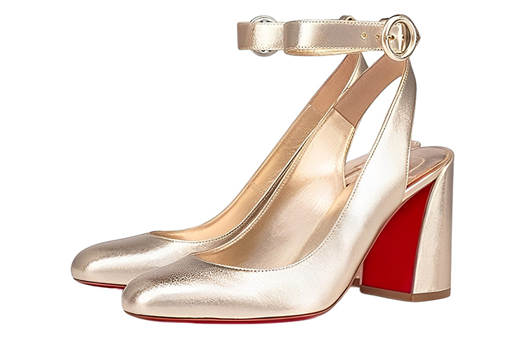 (W) Christian Louboutin CL Leather Round Toe Buckle 'Gold Chunky Heel' 圖 3