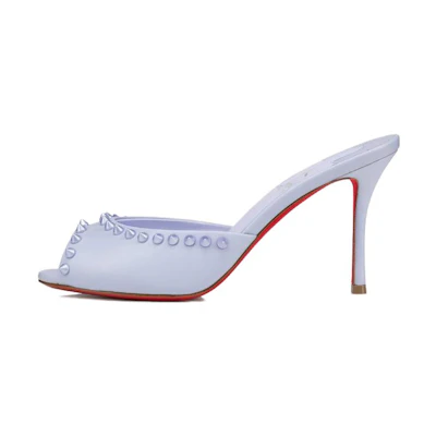 (W) Christian Louboutin CL Leather Stiletto Peep-Toe Slide 'Light Blue Studs'