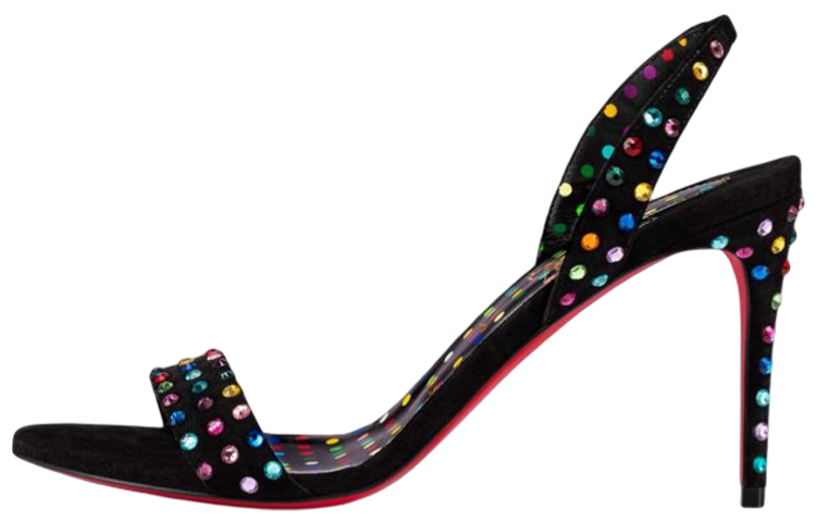 (Women) Christian Louboutin CL Leather Strap High Heel Sandals 8.5cm Black 1220974T118