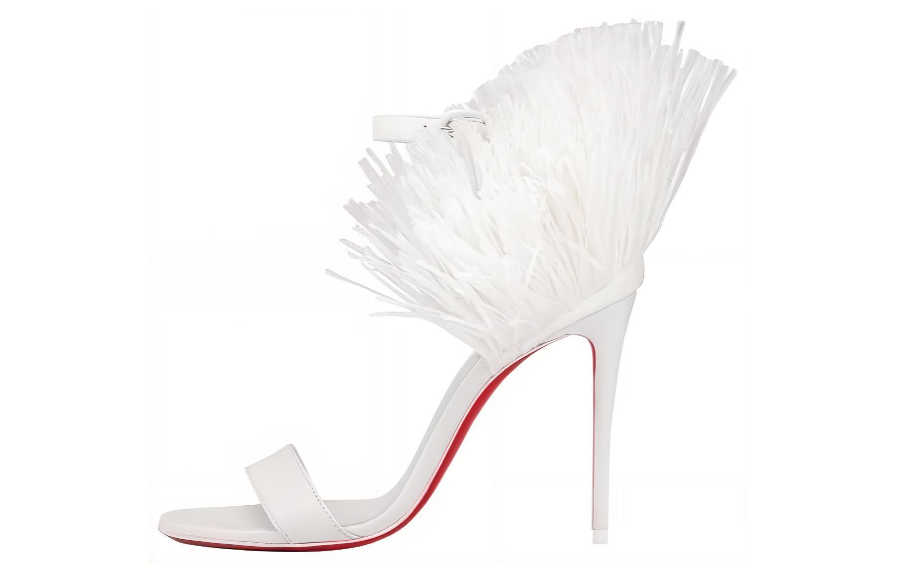 (Women) Christian Louboutin CL Leather Strap Sandals White Women 10cm Comfort & Versatile 1240823W302