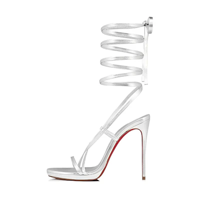 (W) Christian Louboutin CL Open-Toe Stiletto Ankle-Strap Sandals 'White'