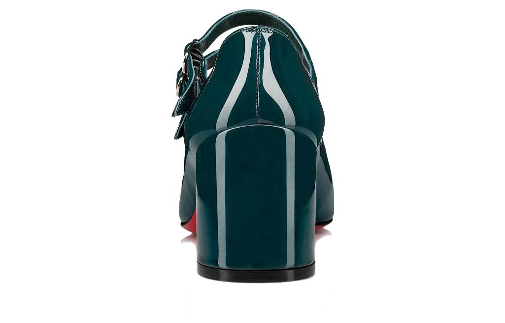 (W) Christian Louboutin CL Patent Leather Buckle Round Toe Chunky Heel 'Green' 圖 4