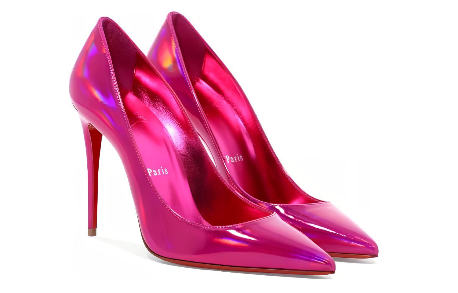 Shop (W) Christian Louboutin CL Sepatu Hak Runcing Kulit Mengkilap 'Ungu Merah' 3210399P708