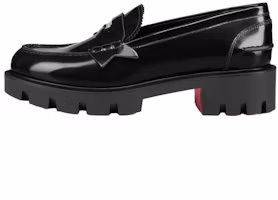 (Women) Christian Louboutin CL Penny Lug Black Leather Loafers Round Toe Slip-on 3240725B439 (Women) Christian Louboutin CL Penny Lug Black Leather Loafers Round Toe Slip-on 3240725B439
