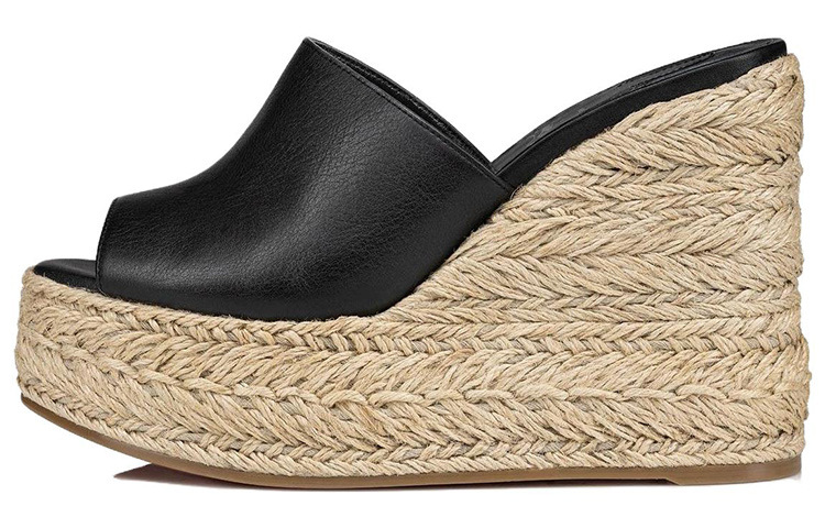 (Women) Christian Louboutin CL Platine Ariella Zeppa 'Black Platform Peep-Toe Slides' 3230184T339