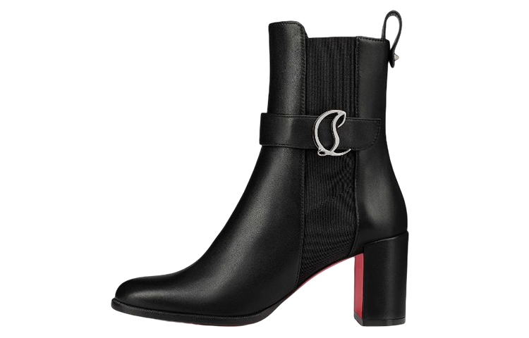 (Women) Christian Louboutin CL Platine Calfskin Chunky Heel Slip-On Ankle Chelsea Boots 'Black' 3221105BK01