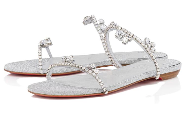 (W) Christian Louboutin CL Platine Leather Slides 'Silver' 'Elegant Sequins CMFT Flat' 圖 3