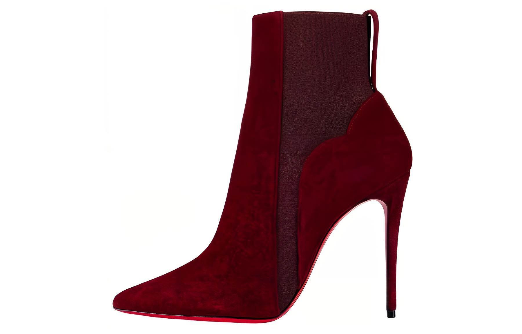 (Women) Christian Louboutin CL Platinum Suede Stiletto Ankle Boot 'Red' 1230404RD7P