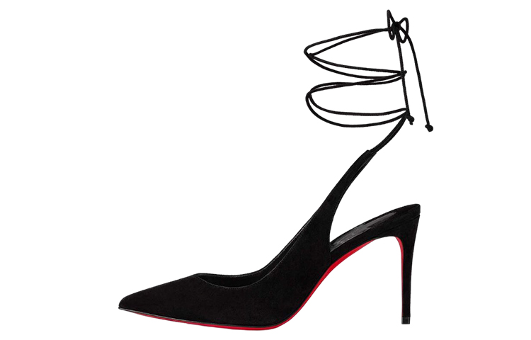(W) Christian Louboutin CL Pointed Toe Lace-Up Stiletto 'Black Velvet'