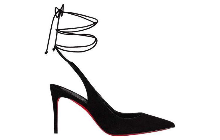 (W) Christian Louboutin CL Pointed Toe Lace-Up Stiletto 'Black Velvet' 圖 2