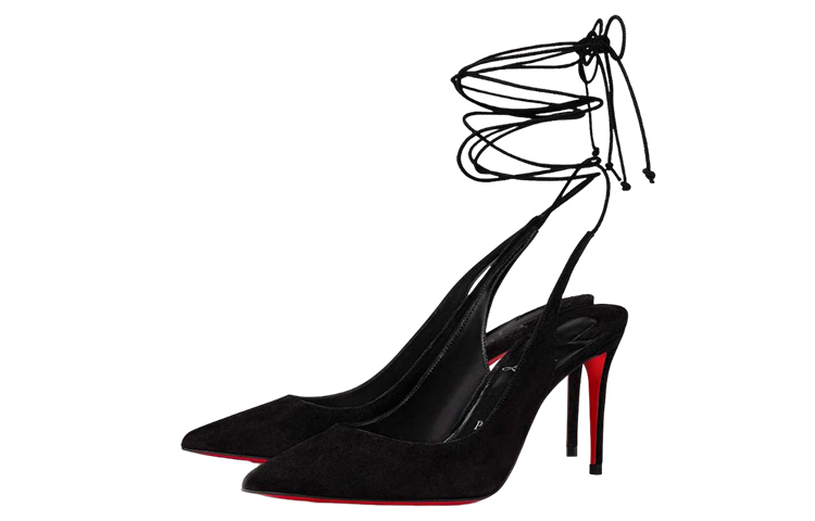 (W) Christian Louboutin CL Pointed Toe Lace-Up Stiletto 'Black Velvet' 圖 3