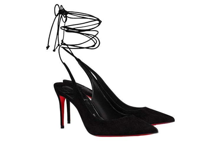 (W) Christian Louboutin CL Pointed Toe Lace-Up Stiletto 'Black Velvet' 圖 4