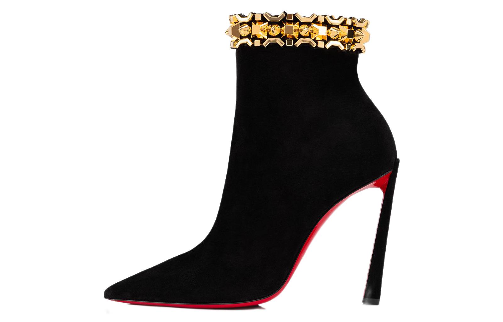 (Women) Christian Louboutin CL Pointed Toe Stiletto Ankle Boot 'Black Velvet' 1230400CM6S