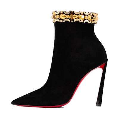 (W) Christian Louboutin CL Pointed Toe Stiletto Ankle Boot 'Black Velvet'