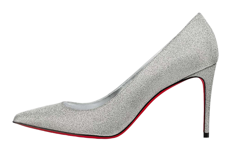 (W) Christian Louboutin CL Pointed Toe Stiletto High Heels 'Silver Leather'