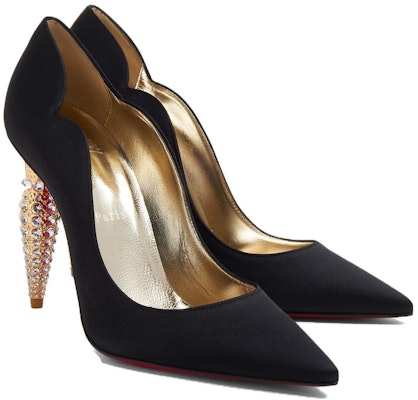 CL路鉑廷 絹緞 水鑽點綴 粗跟 高筒鞋 女款 黑色 Order CL路鉑廷 絹緞 水鑽點綴 粗跟 高筒鞋 女款 黑色