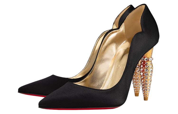 Lookbook (W) Christian Louboutin CL Satin Hitam 'Tumit Chunky Berhias Rhinestone' 1230540T853