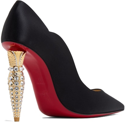 CL路鉑廷 絹緞 水鑽點綴 粗跟 高筒鞋 女款 黑色 Shop CL路鉑廷 絹緞 水鑽點綴 粗跟 高筒鞋 女款 黑色