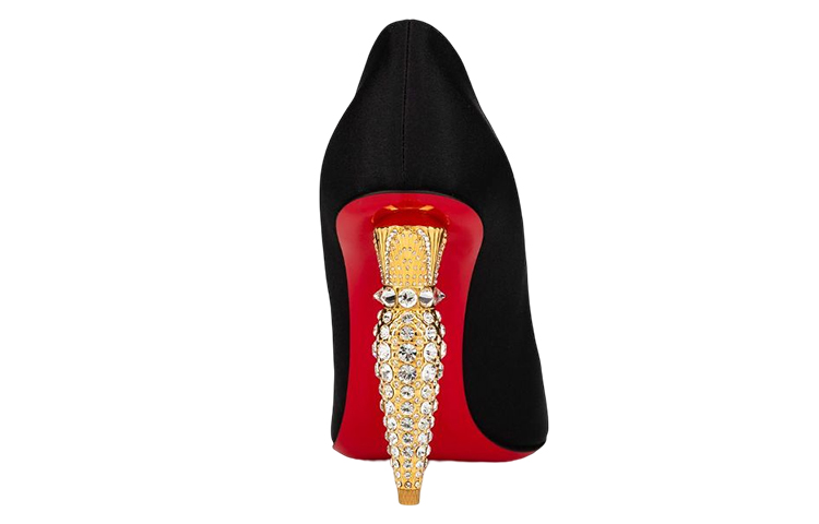 Purchase (W) Christian Louboutin CL Satin Hitam 'Tumit Chunky Berhias Rhinestone' 1230540T853
