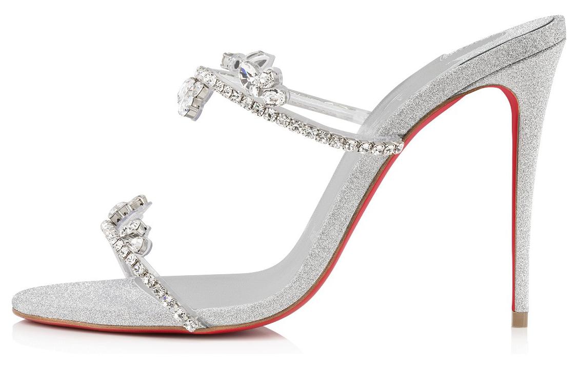 (Women) Christian Louboutin CL Silver 'Just Queen Metallic Leather Open-Toe Sandal' 1231152S265