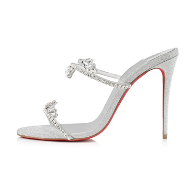 (W) Christian Louboutin CL Silver 'Just Queen Metallic Leather Open-Toe Sandal'