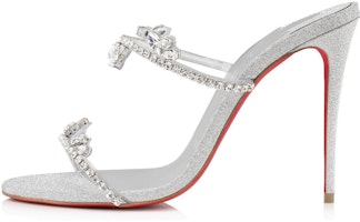 (Women) Christian Louboutin CL Silver 'Just Queen Metallic Leather Open-Toe Sandal' 1231152S265 (Women) Christian Louboutin CL Silver 'Just Queen Metallic Leather Open-Toe Sandal' 1231152S265