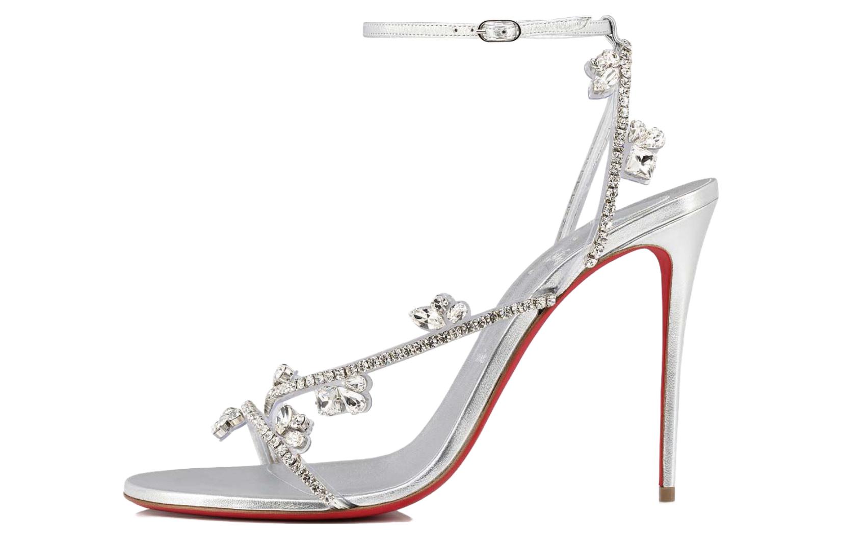 (Women) Christian Louboutin CL Stiletto Buckle Ankle-Strap Sandal 'Silver' 3220344S211