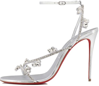 CL路铂廷 輕便細跟搭扣 一字帶涼鞋 10cm 女款 銀色 Buy CL路铂廷 輕便細跟搭扣 一字帶涼鞋 10cm 女款 銀色