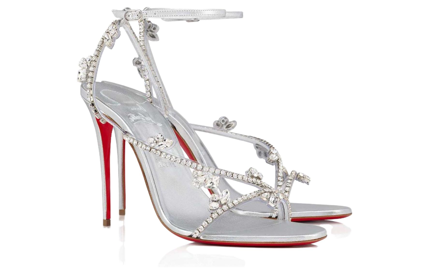 Shop (W) Sandalia de Tacón Christian Louboutin CL con Hebilla y Correa Tobillera 'Plata' 3220344S211
