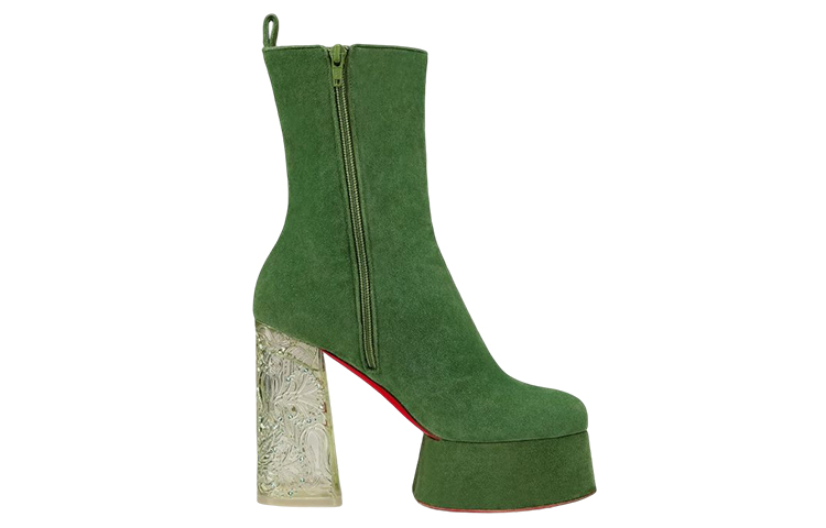 Order (Women) Christian Louboutin CL Velvet Boot 'Green' 'Fashion Chunky Heel' 3221151E535