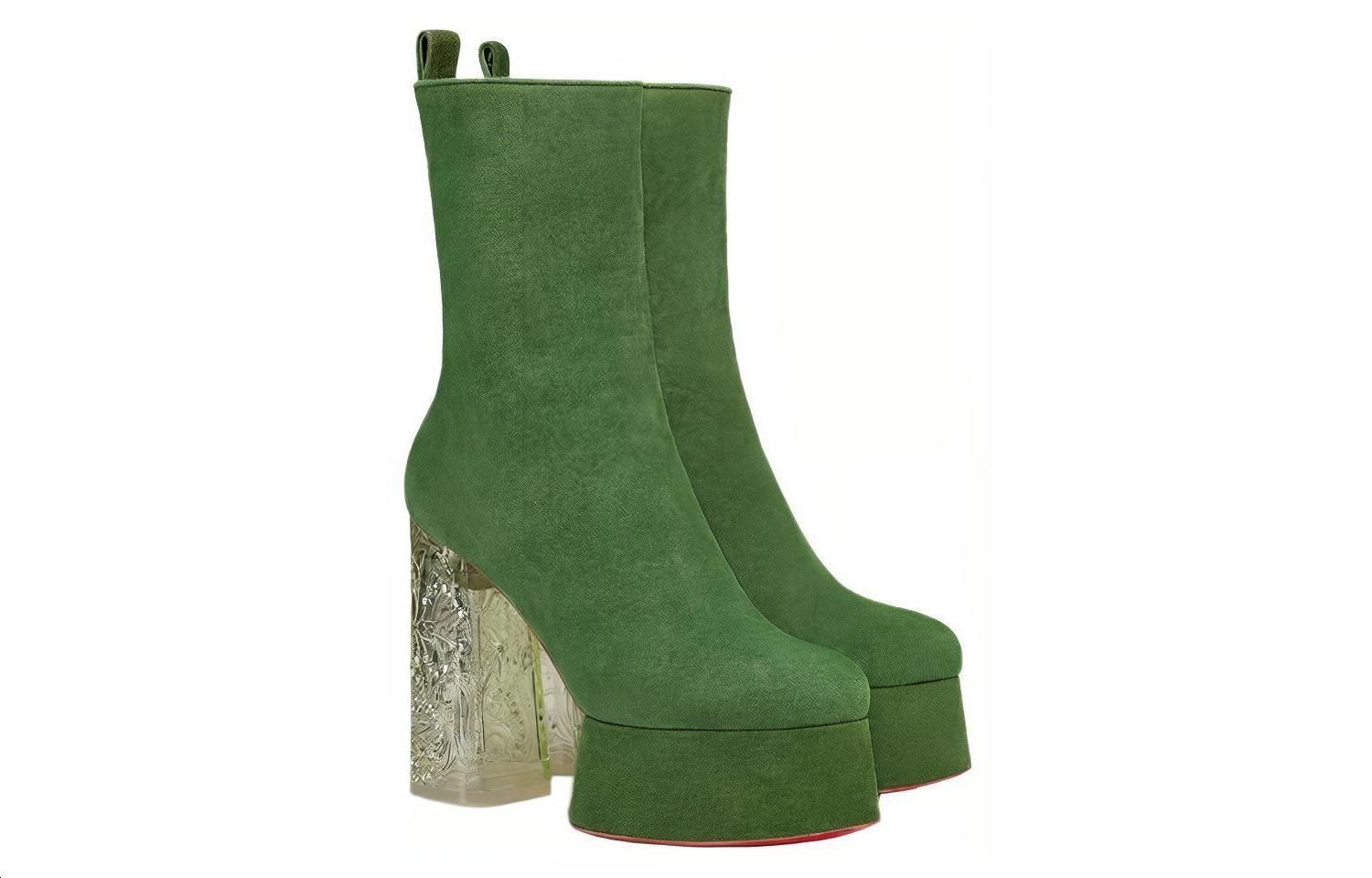 Shop (Women) Christian Louboutin CL Velvet Boot 'Green' 'Fashion Chunky Heel' 3221151E535