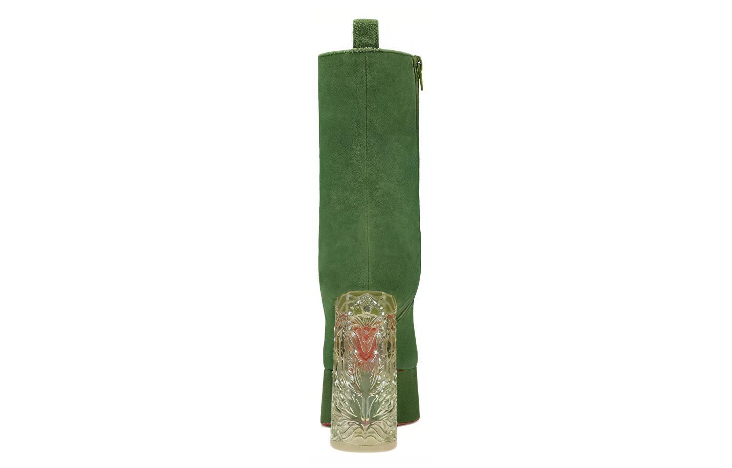 Purchase (Women) Christian Louboutin CL Velvet Boot 'Green' 'Fashion Chunky Heel' 3221151E535