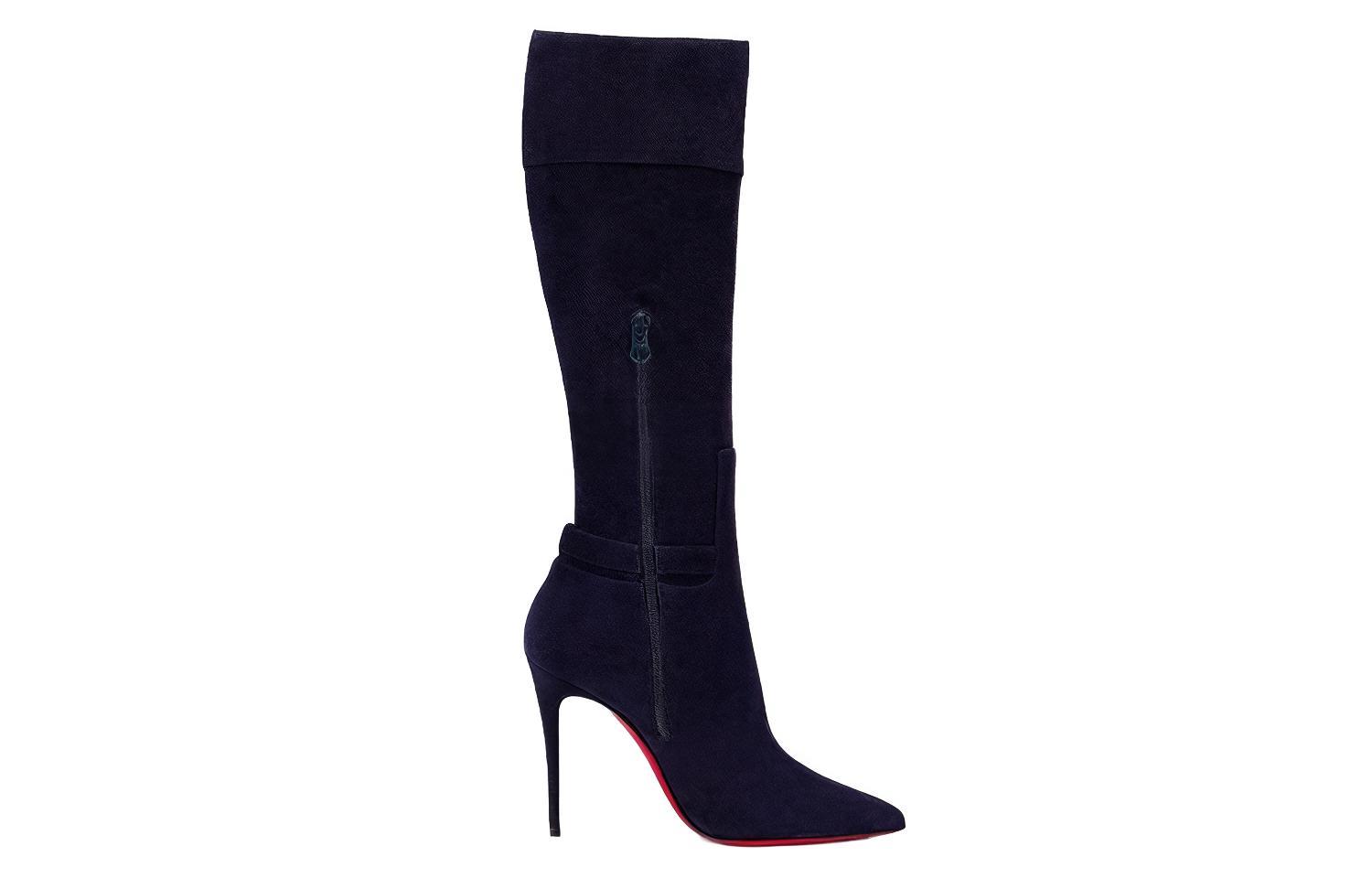 (W) Christian Louboutin CL Velvet Pointed-Toe High Boot 'Blue' 圖 2