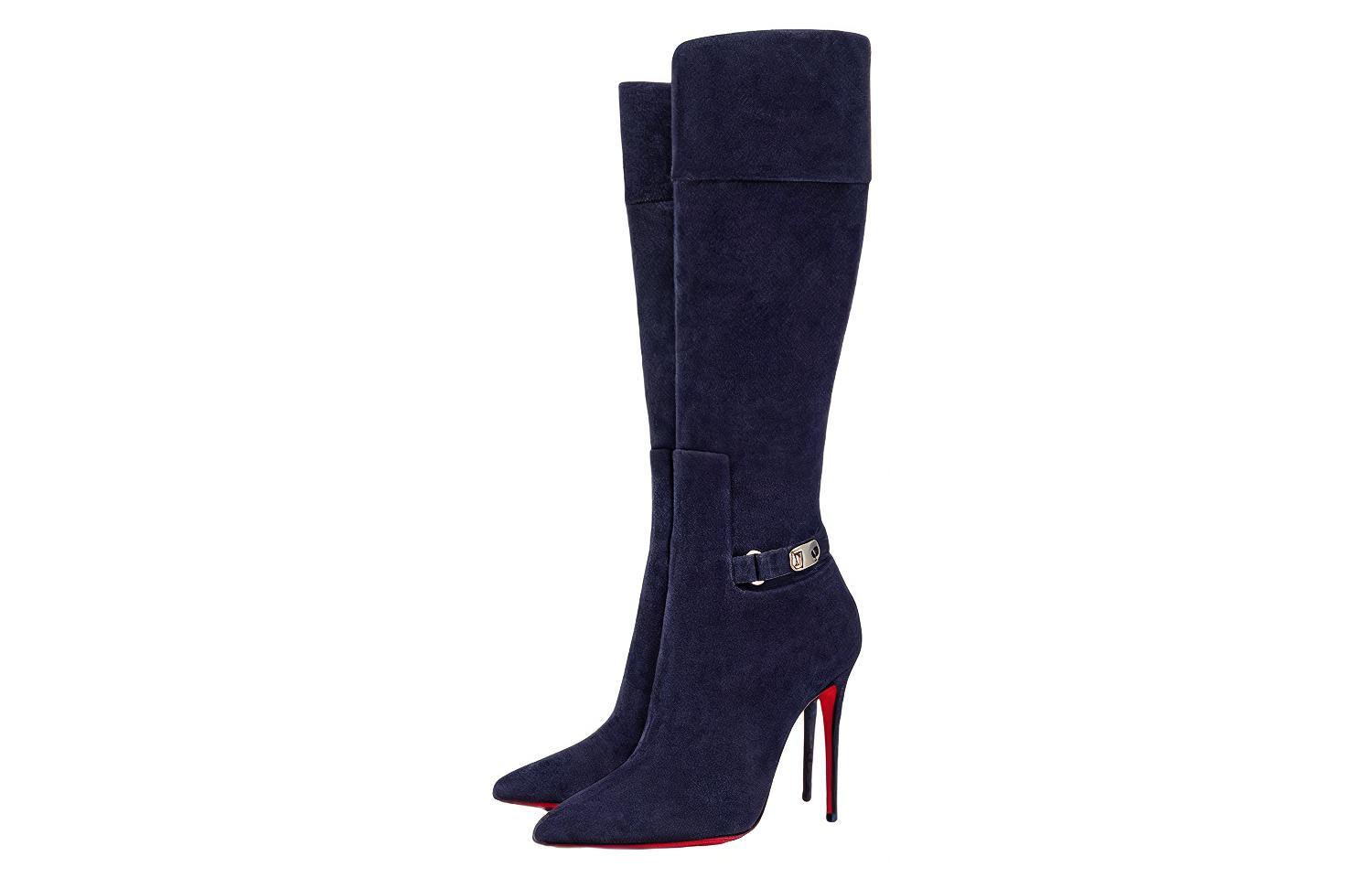 (W) Christian Louboutin CL Velvet Pointed-Toe High Boot 'Blue' 圖 3