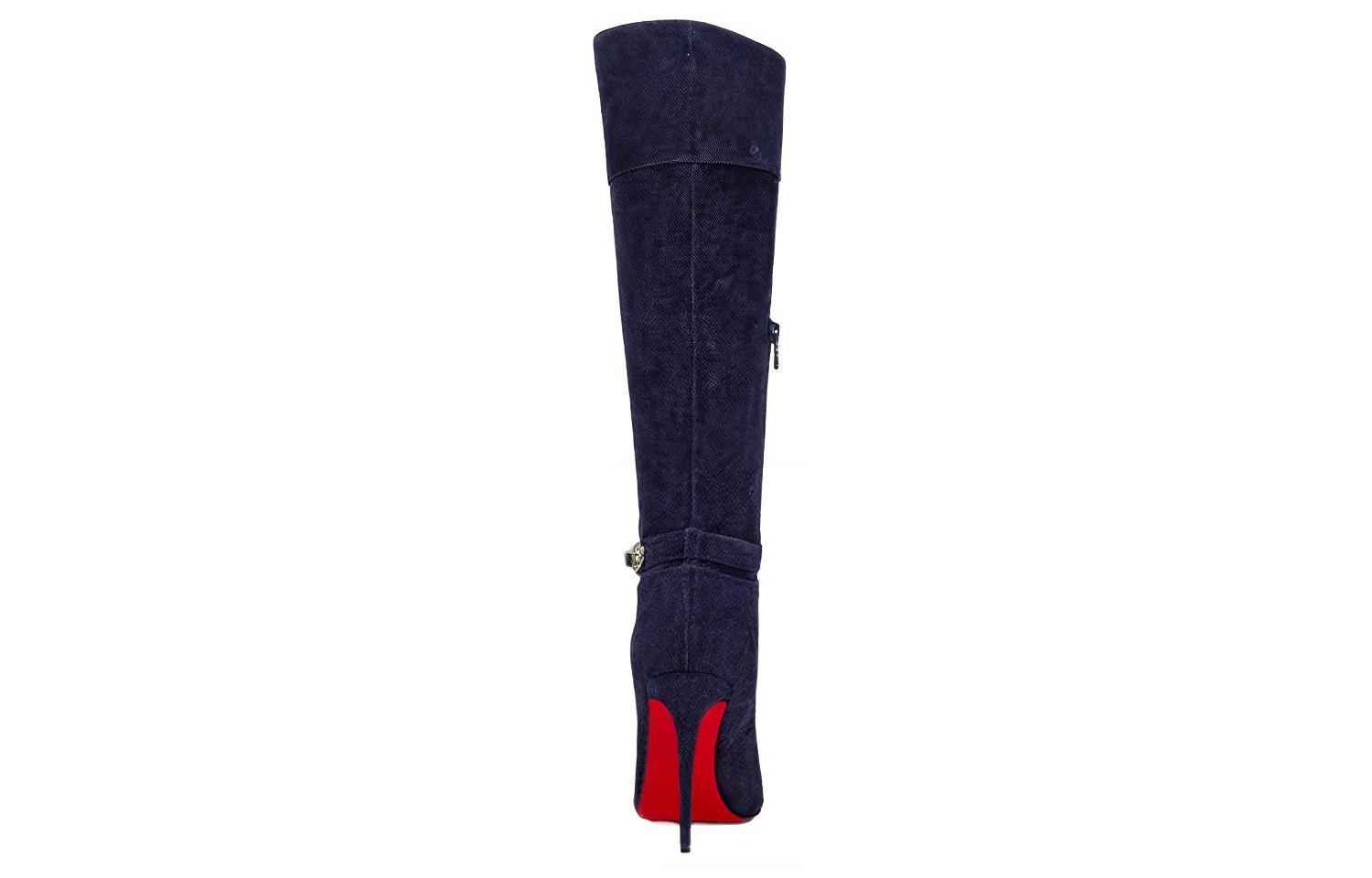 Shop (W) Stivale Alto a Punta in Velluto Christian Louboutin CL ''Blu'' 3220836U008